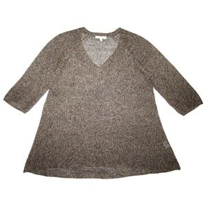 EILEEN FISHER Womens Petites SP Tan Marled Tunic V-neck Sweater 100% LINEN